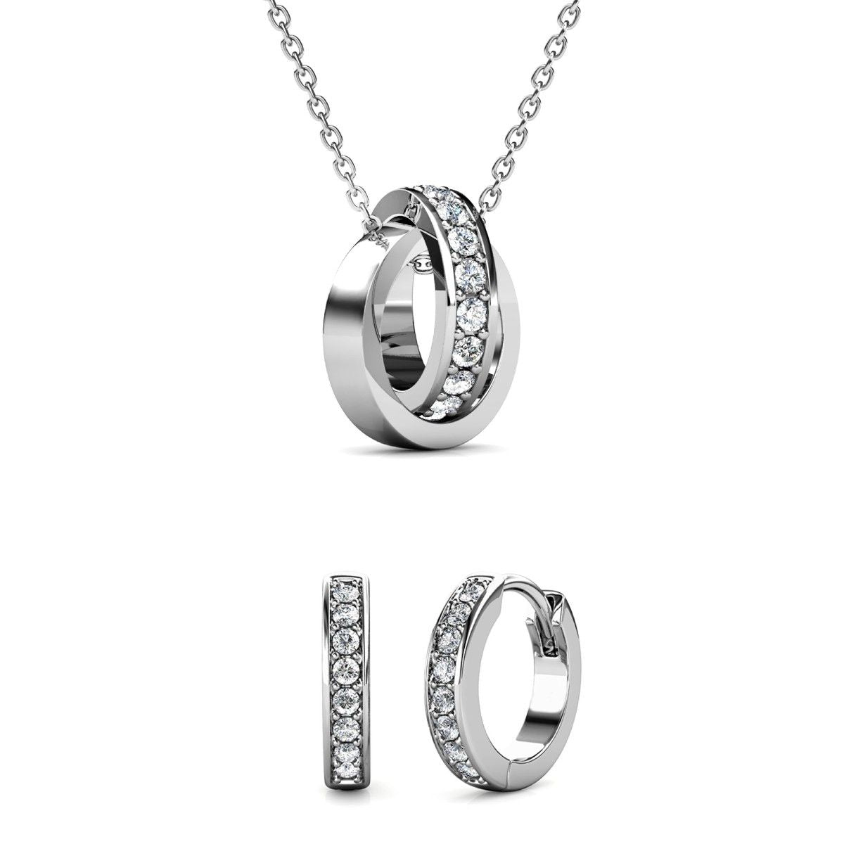 Ensemble Élégance Parure Circle Hoop - Collier, Pendentif et Boucles d'oreilles en Cristaux