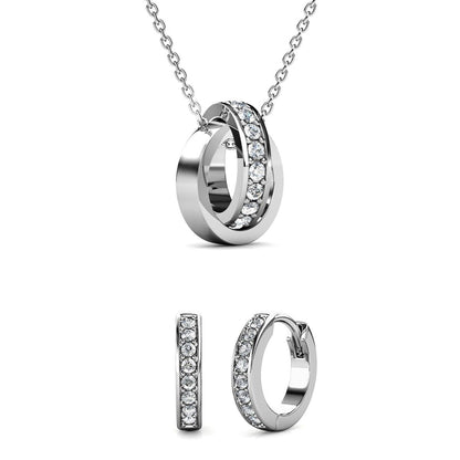Ensemble Élégance Parure Circle Hoop - Collier, Pendentif et Boucles d'oreilles en Cristaux