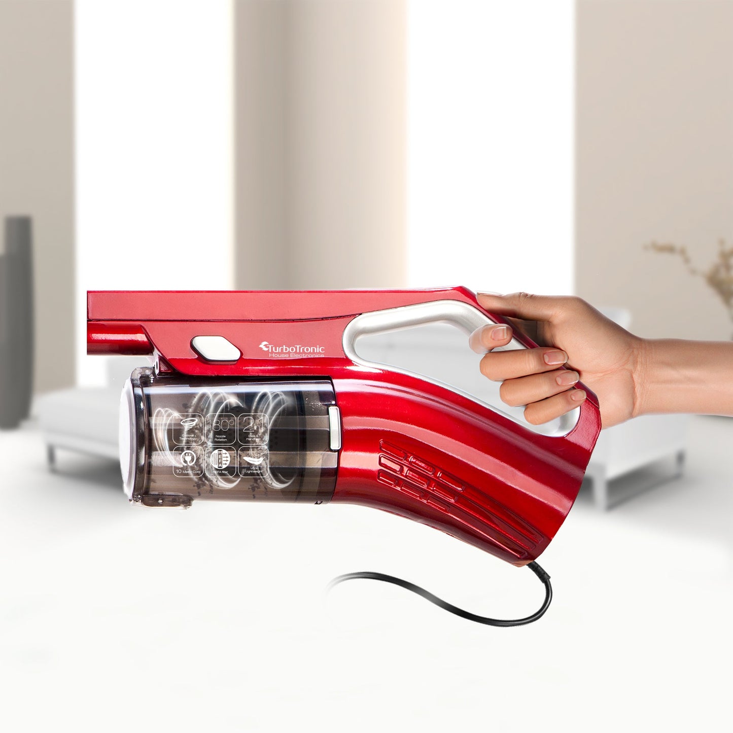 Aspirateur Cyclonique 400W avec Brosse Universelle - Manœuvre Facile et Design Élegant