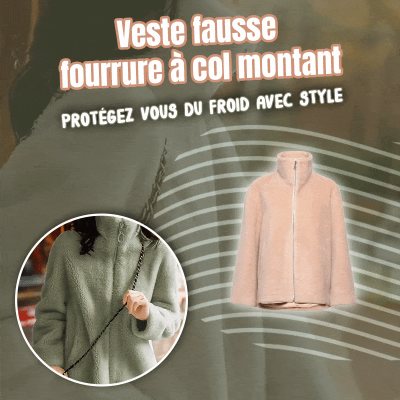 Veste Fausse Fourrure à Col Montant Chic et Confortable
