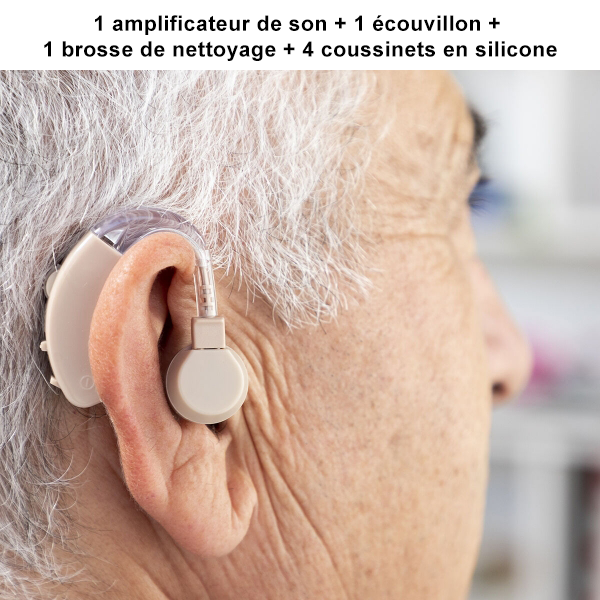 Amplificateur auditif contour d’oreille avec accessoires pratiques