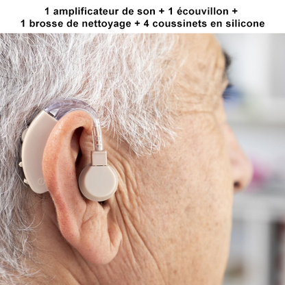 Amplificateur auditif contour d’oreille avec accessoires pratiques