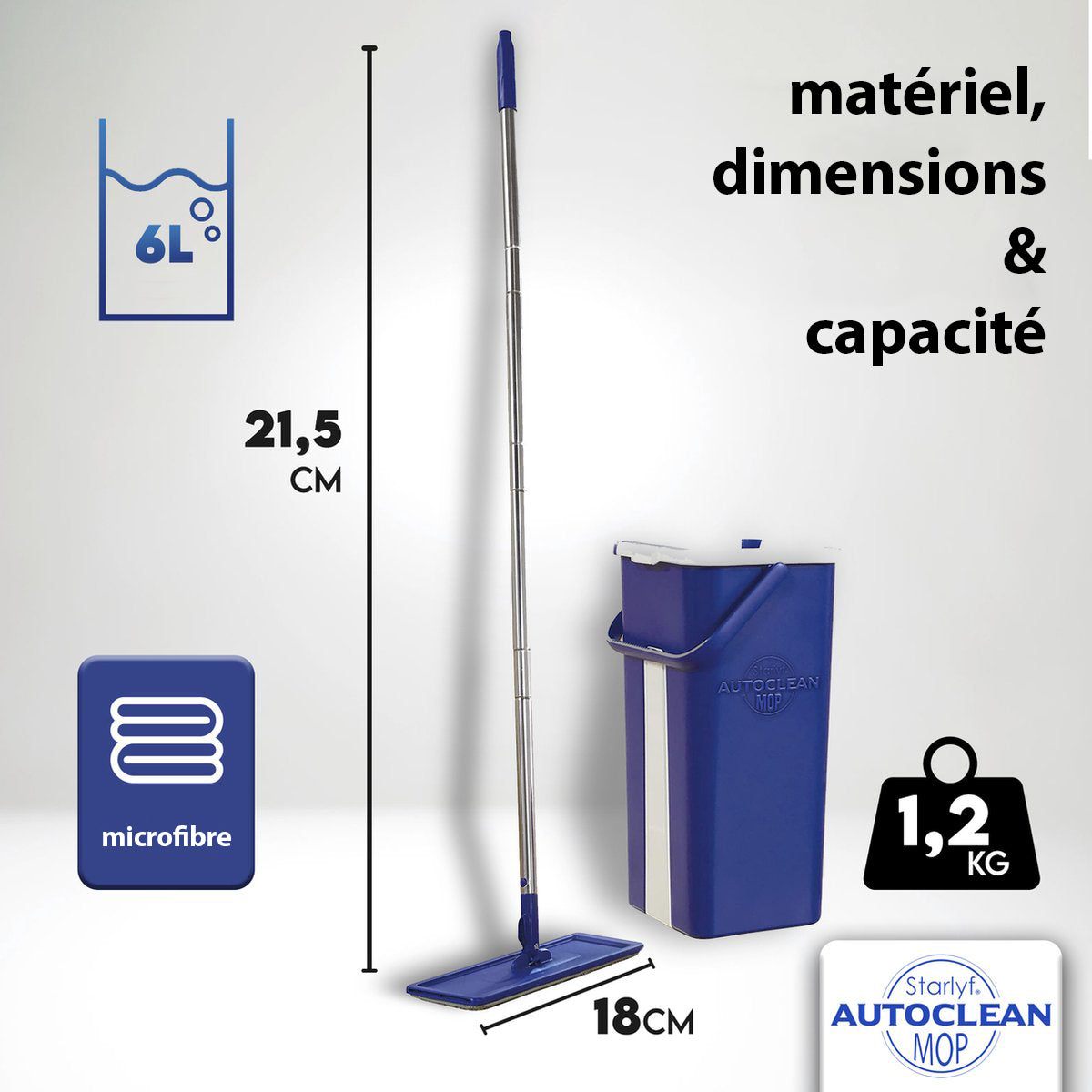 Starlyf Auto Clean Mop - Balai Autonettoyant 2 en 1 avec Tête Rotative 360°