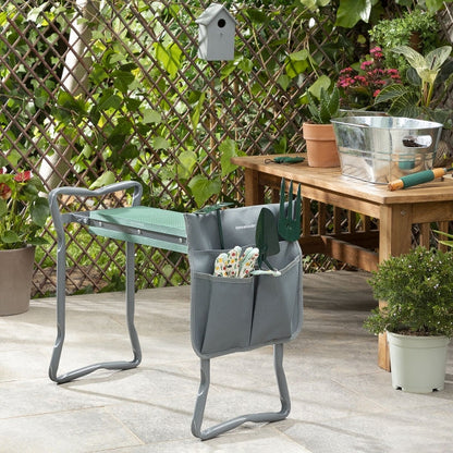 Banc de jardin pliable 3 en 1 avec sac à outils intégré