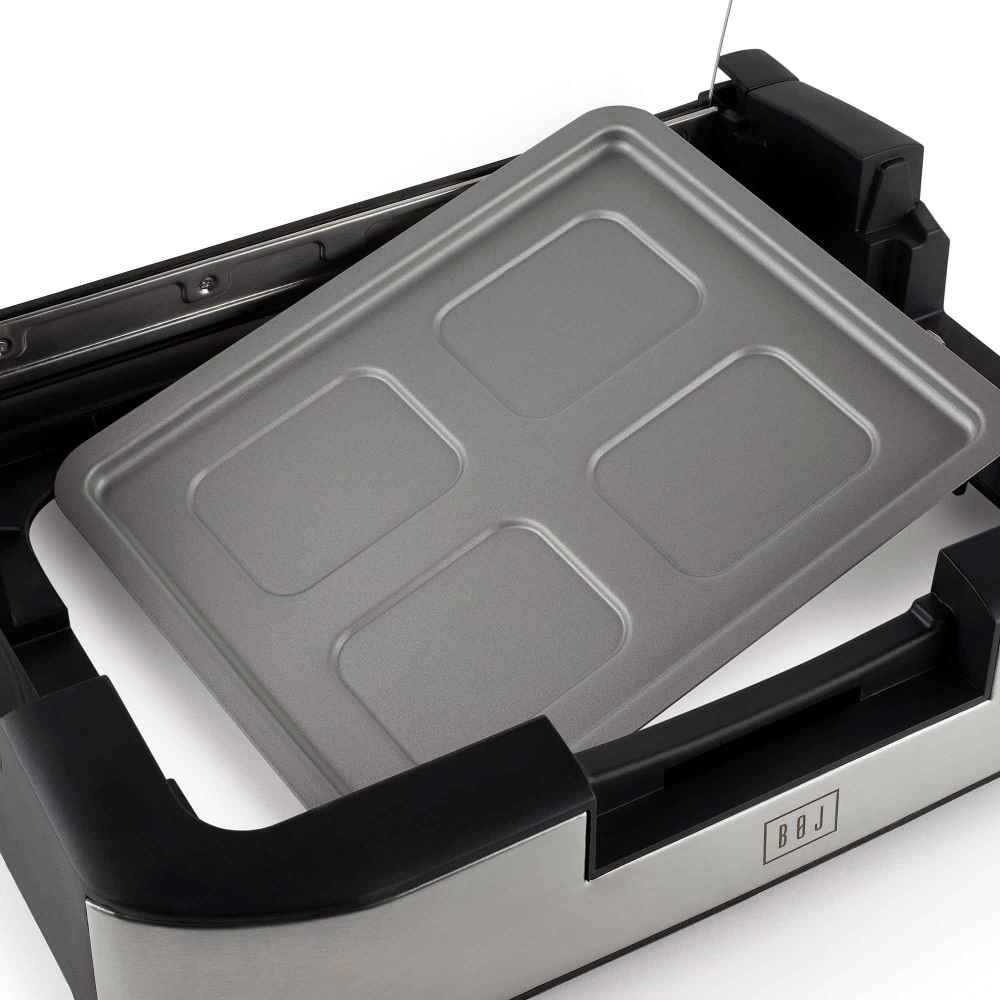 Mini barbecue BOJ® avec couvercle en verre et trancheuse à saucisson offerte