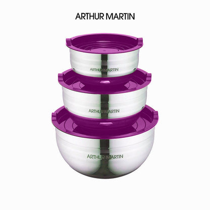 Ensemble de 3 bols de saladiers Arthur Martin avec couvercles élégants