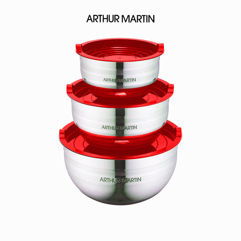 Ensemble de 3 bols de saladiers Arthur Martin avec couvercles élégants