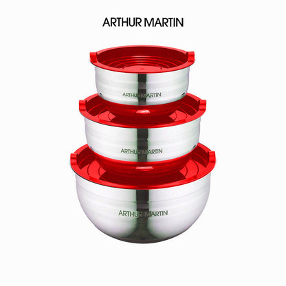 Ensemble de 3 bols de saladiers Arthur Martin avec couvercles élégants