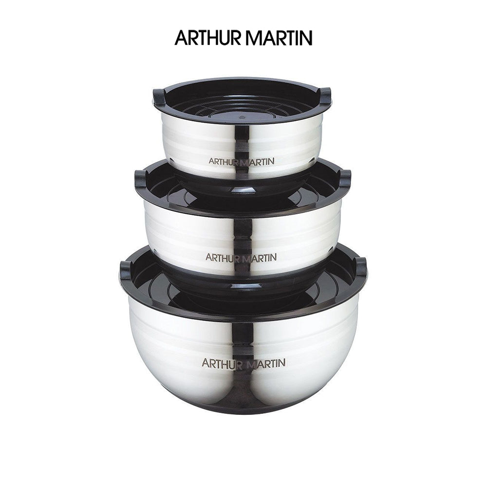 Ensemble de 3 bols de saladiers Arthur Martin avec couvercles élégants