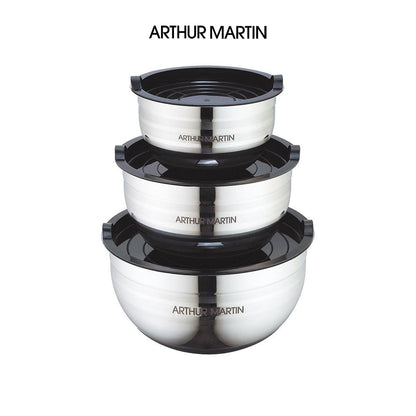 Ensemble de 3 bols de saladiers Arthur Martin avec couvercles élégants