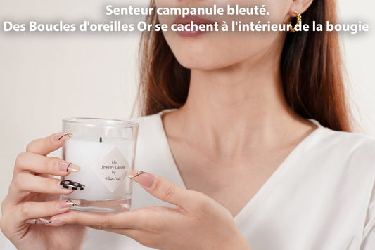 Bougie Parfumée Campanule Bleuté avec Boucles d'Oreilles Or Incluses