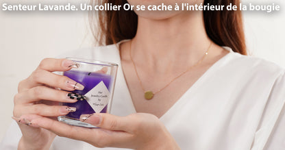 Bougie parfumée lavande avec collier en or caché