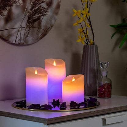 Lot de 3 bougies effet flamme multicolores avec télécommande