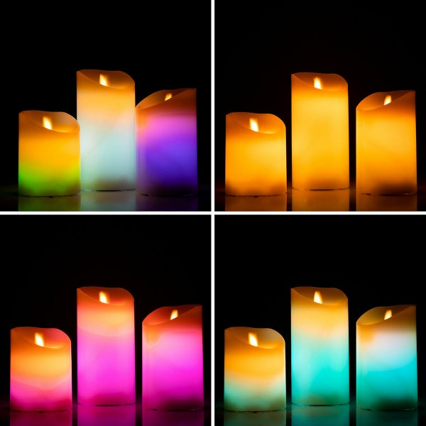 Lot de 3 bougies effet flamme multicolores avec télécommande