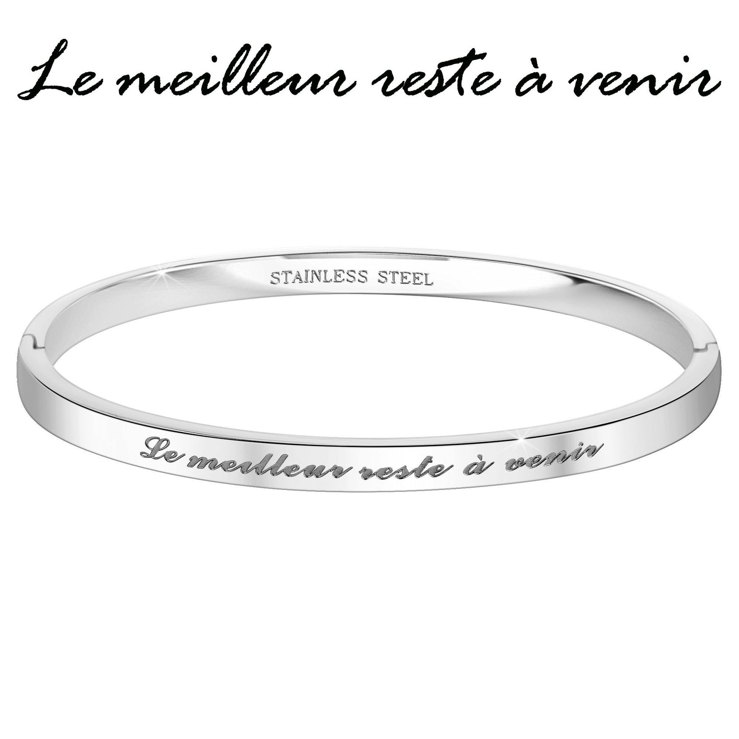 Bracelet Inspirant "Le Meilleur Reste à Venir" en Acier Rhodié Argenté