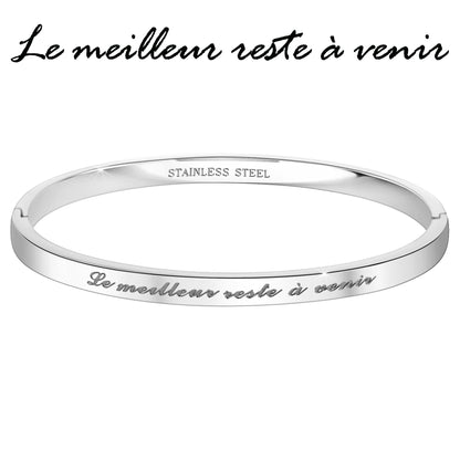 Bracelet Inspirant "Le Meilleur Reste à Venir" en Acier Rhodié Argenté