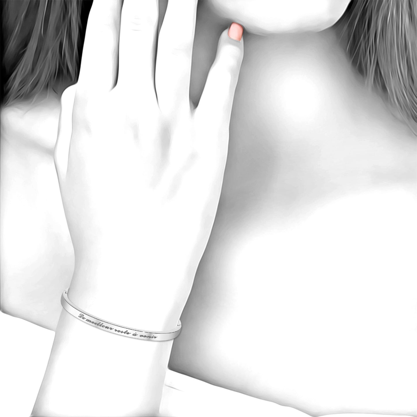 Bracelet Inspirant "Le Meilleur Reste à Venir" en Acier Rhodié Argenté