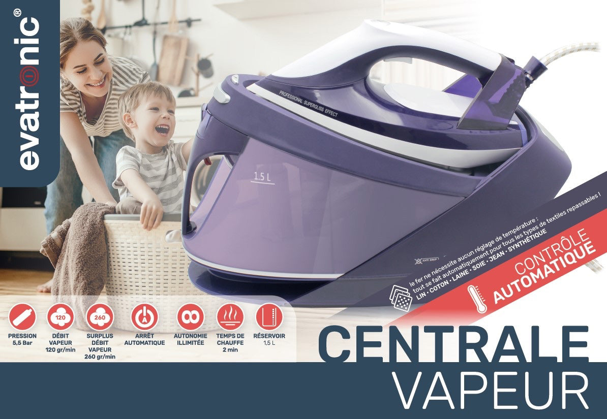 Centrale vapeur automatique 2200W avec contrôle digital - Repassez sans effort !