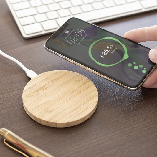 Chargeur sans fil en bambou éco-responsable avec indicateur LED