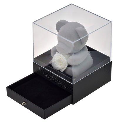Coffret à bijoux ourson avec rose éternelle – Un cadeau d'amour inoubliable