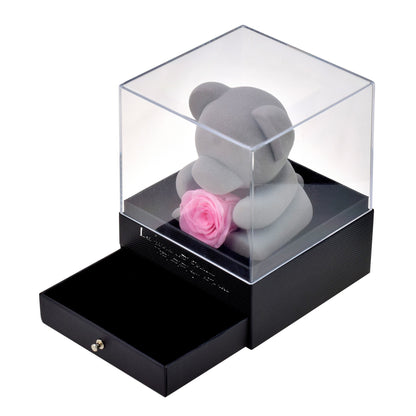 Coffret à bijoux ourson avec rose éternelle – Un cadeau d'amour inoubliable