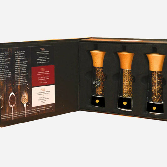 Coffret Cadeau Prestige : 3 Moulins à Poivre Noir, Rouge et Mélange de Kampot