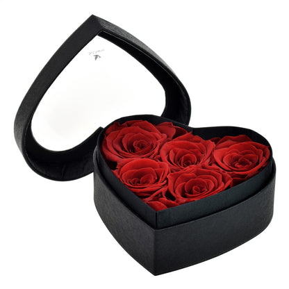 Coffret cœur avec 5 roses éternelles naturelles - Un cadeau inoubliable