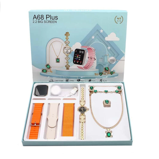 Coffret A68 Plus : Montre Connectée et Bijoux Élégants 8-en-1