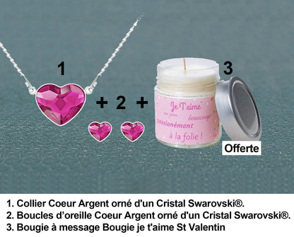 Coffret Élégance Coeur en Argent avec Cristaux Swarovski et Bougie Romantique