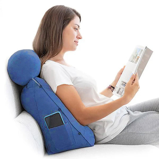 Coussin de Lecture Triangulaire Ergonomique avec Poche Latérale