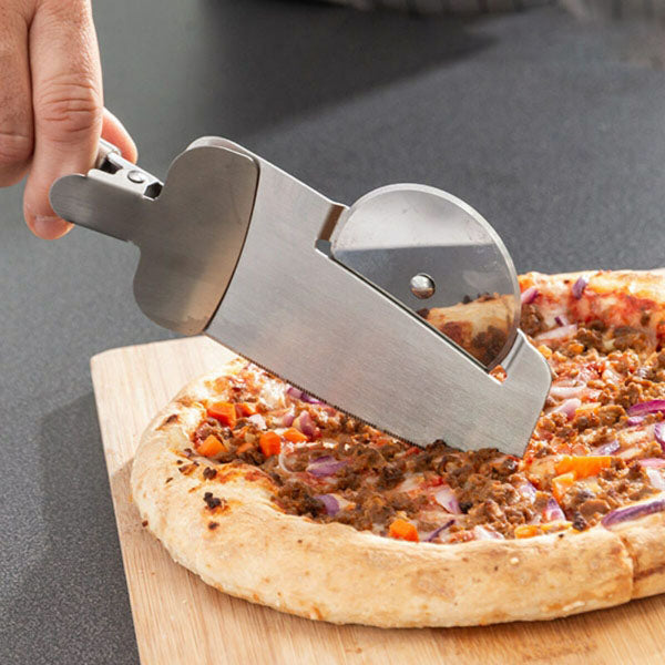 Découpeur 4 en 1 pour pizza : roulette, dents de scie, spatule et pince