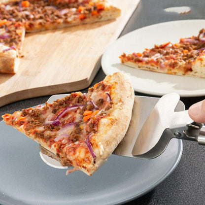 Découpeur 4 en 1 pour pizza : roulette, dents de scie, spatule et pince
