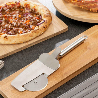 Découpeur 4 en 1 pour pizza : roulette, dents de scie, spatule et pince