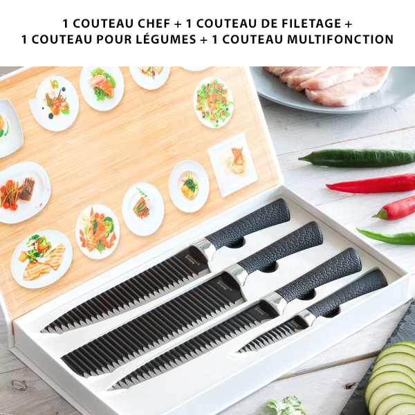 Ensemble de 4 couteaux de cuisine en acier inoxydable – Élégance et performance