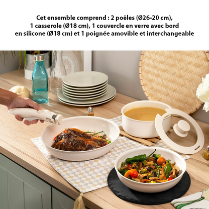 Set de 5 poêles élégantes avec poignée détachable