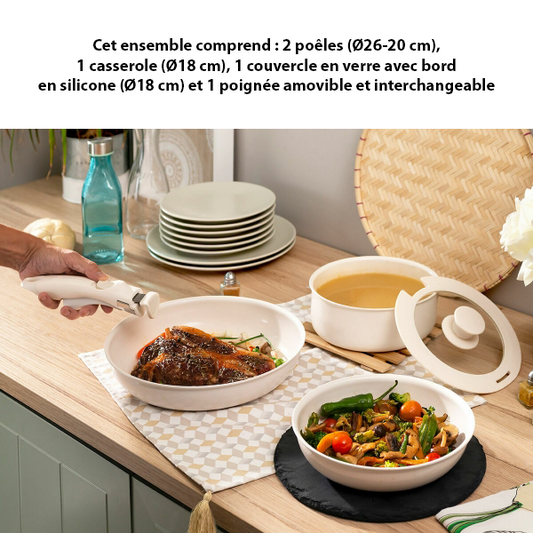 Set de 5 poêles élégantes avec poignée détachable