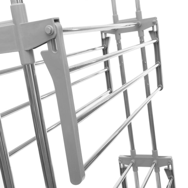 Etendoir pliant vertical à roulettes avec 24 barres métalliques