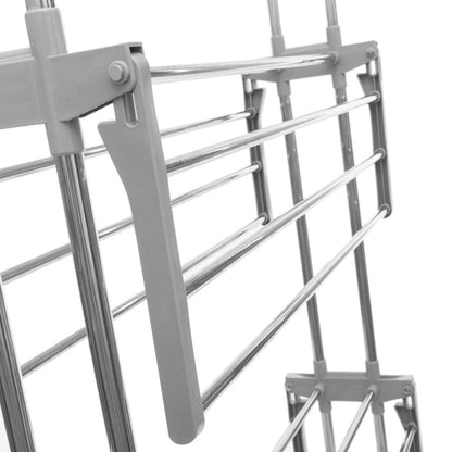 Etendoir pliant vertical à roulettes avec 24 barres métalliques