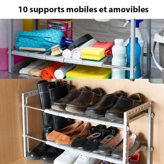 Étagère modulable extensible à double niveau pour un rangement optimisé