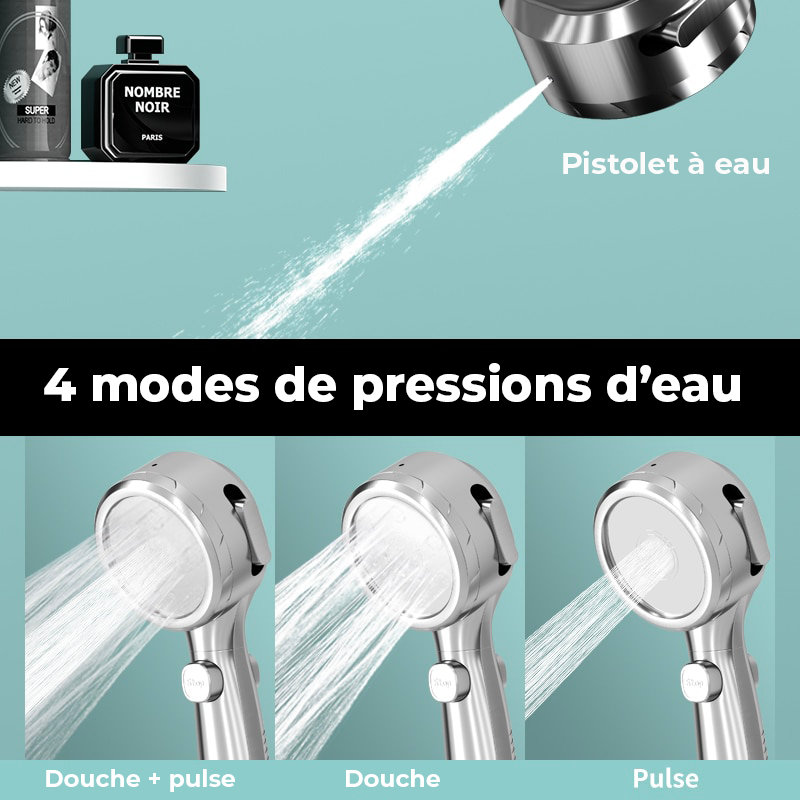 Pommeau de Douche Haute Pression 4 Modes - Transformez Votre Douche en Expérience Revitalisante
