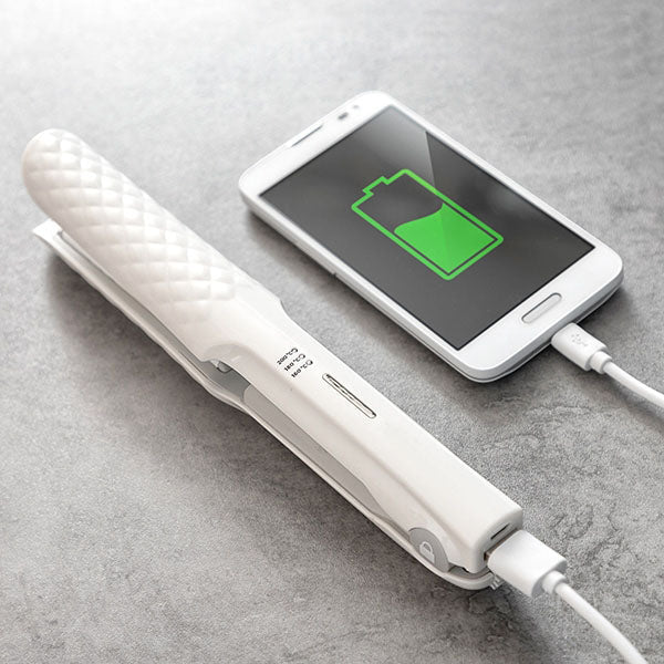 Fer à lisser rechargeable 2 en 1 sans fil et power bank intégré