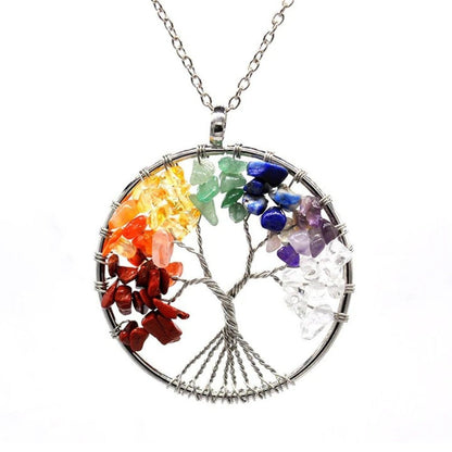 Collier Arbre de Vie Chakras en Pierres Semi-Précieuses