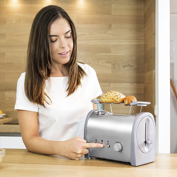 Grille-pain en acier inoxydable 800W avec plateau ramasse-miettes amovible