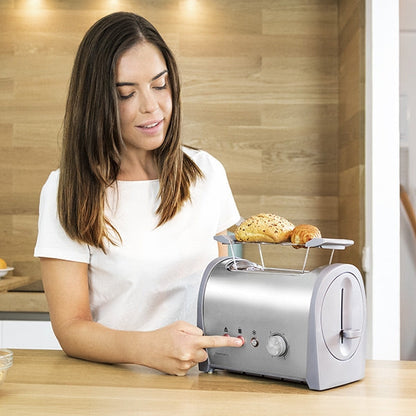 Grille-pain en acier inoxydable 800W avec plateau ramasse-miettes amovible