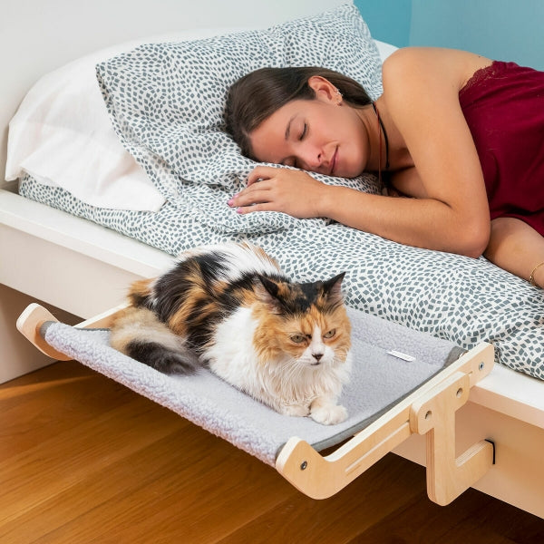 Hamac suspendu en bois et métal pour chat, tissu amovible et lavable