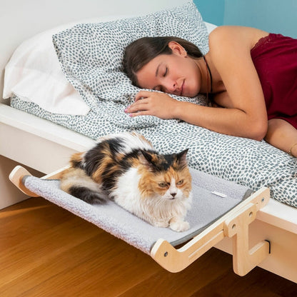 Hamac suspendu en bois et métal pour chat, tissu amovible et lavable