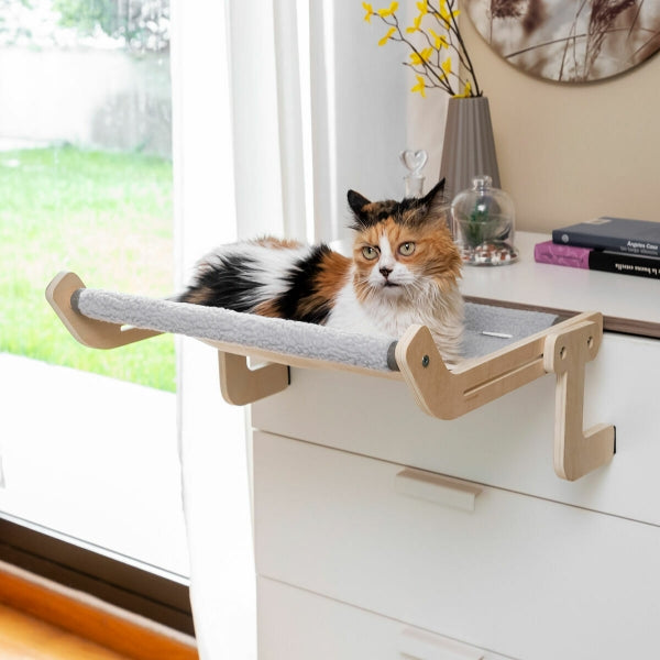 Hamac suspendu en bois et métal pour chat, tissu amovible et lavable