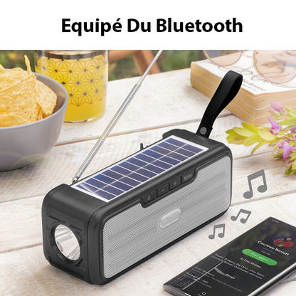 Radio FM portable avec haut-parleur Bluetooth, charge solaire et lampe torche LED