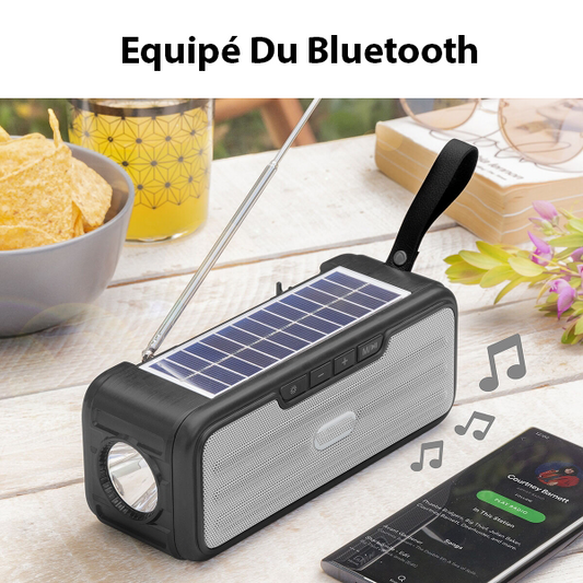 Radio FM portable avec haut-parleur Bluetooth, charge solaire et lampe torche LED