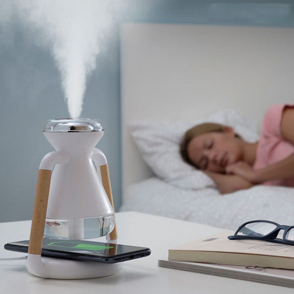Humidificateur Diffuseur d'Arômes et Chargeur Sans Fil 3 en 1 Compact